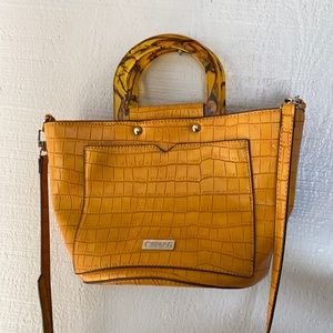 Carlos Santana marigold faux alligator purse